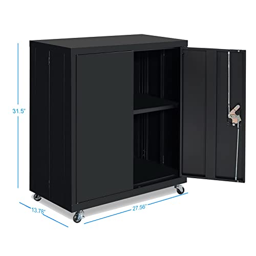 WTRAVEL Metal Storage Cabinets with Wheels,Lockable Steel Storage Cabinet with 1 Adjustable Shelf for Garage,Office,Home (27.56″ L x 13.78″ W x 31.5″ H) | The Storepaperoomates Retail Market - Fast Affordable Shopping