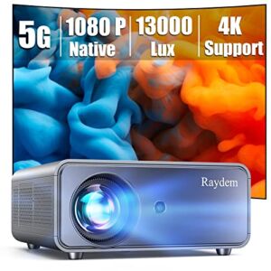 Why use a Projector Instead of a TV? Native 1080P Video Projector, Projector with 5GHz Wi-Fi and Bluetooth, 13000 LUX/350 ANSI Portable Projector, Remote Keystone Correction , Focus Adjustment