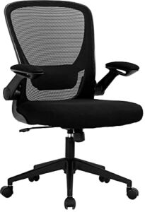 HHS Office Chair Ergonomic for Bedroom Desk Small Mesh Comfortable Computer Comfy Swivel Rolling Executive Task with Lumbar Support Wheels and arms Mid Back Adjustable Men Adults Black