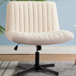 WOKEEN Armless Office Desk Chair No Wheels Padded Vanity Chair Mid-Back Modern Home Office Computer Chair Comfortable Height Adjustable Wide Seat Swivel Task Chair. (Beige)