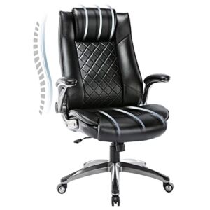 COLAMY High Back Office Chair-Executive Computer Office Chair with Flip-up Arms Adjustable Height Swivel Chair, Thick Padded Leather for Comfort and Ergonomic Design for Lumbar Support (300lbs, Black)
