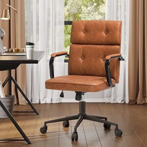 EPHEX Leather Office Chair, Mid-Back Ergonomic Home Office Desk Chair, Swivel Desk Task Chair, Modern Computer Chair with Detachable Armrest, Weight Capacity 400Lbs (180kg)