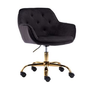 ZOBIDO Comfy Home Office Task Chair with Wheels, Cute Modern Upholstered Velvet Back Adjustable Swivel Vanity Desk Chair, for Women, for Kids, for Girls, Living Room, Bedroom(Black)