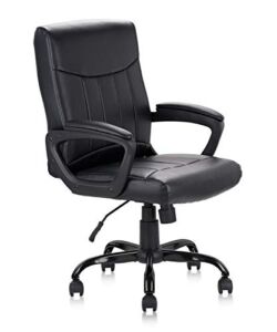 CLATINA Mid Back Leather Office Executive Chair with Lumbar Support and Padded Armrestes Swivel Adjustable Ergonomic Design for Home Computer Desk
