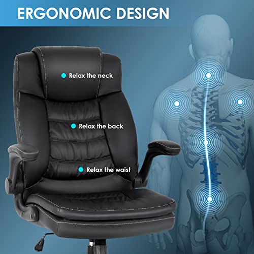 Office Chair Desk Chair Computer Chair with Lumbar Support Adjustable Armrest Task Chair Rolling Swivel PU Leather H High Back Ergonomic Chair for Back Pain (Black) | The Storepaperoomates Retail Market - Fast Affordable Shopping