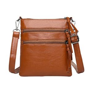 Soft Leather Crossbody Bag for Women, Medium Zipper Pocket Crossbody Strap Shoulder Bag