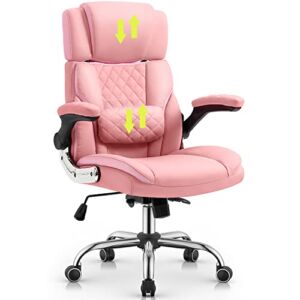 YAMASORO Comfortable Home Office Desk Chair Ergonomic Executive Office Chair, High-Back Thick Padded Computer Chair with Lumbar Support and Headrest, Pink
