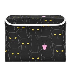 DOMIKING Cute Black Cats Large Storage Bin with Lid Collapsible Shelf Baskets Box with Handles Toys Organizer for Bedroom Living Room Kid’s Room
