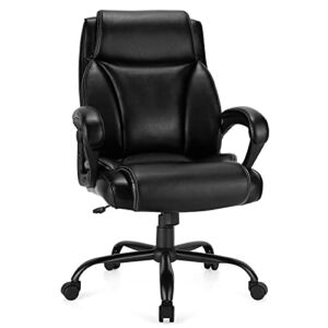 Giantex 400 LBS Big and Tall Office, Leather High Back Executive Chair, Ergonomic Wide Seat Large Swivel Computer Task Desk Chair w/Metal Base, Rocking Backrest, Padded Armrest