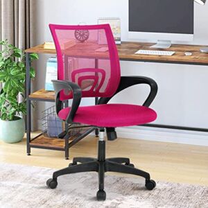 Pink Office Chair Ergonomic Desk Chair Mesh Computer Chair with Lumbar Support& Armrest, Adjustable Mid Back Executive Task Chairs, Rolling Swivel Chair Kids Desk Chair for Women