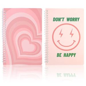 2 Pack A5 Preppy Spiral Notebooks, Pink Aesthetic Journals Notebook College Ruled Happy Smile Lined Paper Pages for Office School Work Supplies Teen Girls Women, 5.5 x 8.3 Inch (Danish Style)
