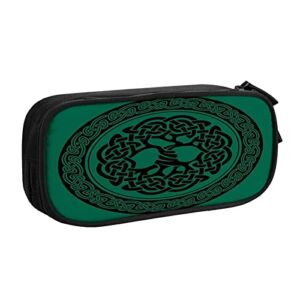 2022 Celtic Print by jarenap,Big Capacity Pencil Case Pouch Bag Pen Boxes,Monochrome Tree of Life Illustration,For Girls Boys Supplies For College Students Middle High School Office,Green,Black