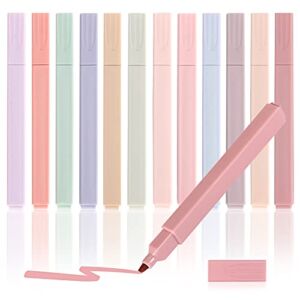 LABUK 12pcs Highlighters Aesthetic Pastel Cute Highlighter Soft Chisel Tip Marker Pen with Assorted Colors, No Bleed Dry Fast Easy to Hold for Journal Bible Planner Notes School Office Supplies