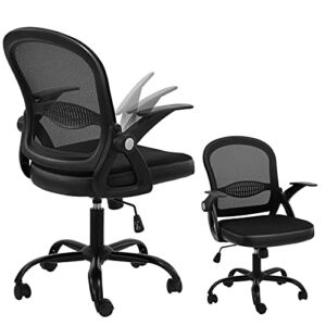 【2021 Upgraded】 Office Desk Chair, Ergonomic Mid Back Mesh Computer Chair, Task Chairs with Flip Up Arms Lumbar Support and Adjustable Height, Swivel Tilt Function Home Chair (Black)