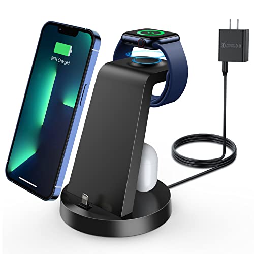 Charging Station,3 in 1 Fast Charging Station Stand for iPhone Series 14 Pro Max/13/12/11/11/X/8/7 Plus,for Airpods,DUMTERR Wireless Charger for Apple Watch Series 8/Ultra/7/6/SE/5/4/3/2 with Adapter | The Storepaperoomates Retail Market - Fast Affordable Shopping