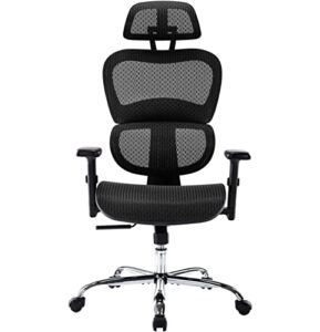 Ergonomic Office Chair, Home Desk Chair Mesh Computer Chair, High-Back Support Comfy Chair with Adjustable Height/Tilt/3D Armrest and Headrest, Rolling Computer Task Chair, Gaming Chair, Black