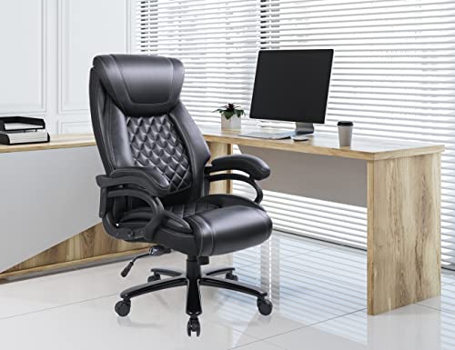 Qulomvs Big and Tall Office Chair 400lbs for Heavy People Computer Executive Leather Desk Chair with Wheels 360°Swivel Task Chair Adjustable Lumbar Support | The Storepaperoomates Retail Market - Fast Affordable Shopping