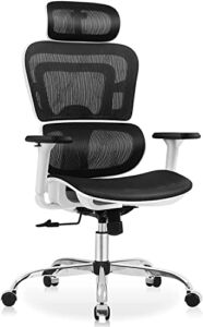 Ergonomic Office Chair, KERDOM Breathable Mesh Desk Chair, Lumbar Support Computer Chair with Flip-up Arms, Swivel Task Chair, Adjustable Height Home Gaming Chair (White-S)