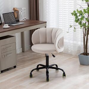 ayoodfo Home Office Desk Chair Modern Velvet Rolling Chair, Adjustable Task Chair with Mid-Back Swivel Office Chair, Accent Chairs Upholstered Armchair Vanity Chair for Living Room, Bedroom, Beige