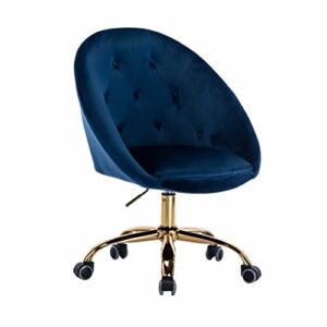 ZOBIDO Comfy Home Office Task Chair with Wheels, Cute Modern Upholstered Velvet Seashell Back Adjustable Swivel Vanity Desk Chair, for Women, for Girls, Living Room, Bedroom(Navy)