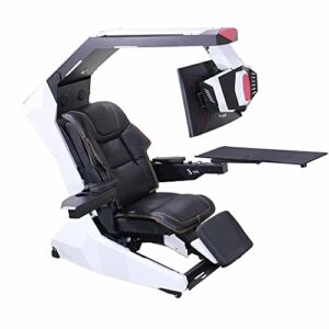 R1 Pro Computer Chair Genuine Leather Executive boss seat with Massage and Speakers and Support 3 Monitors Imperator Works White Structure