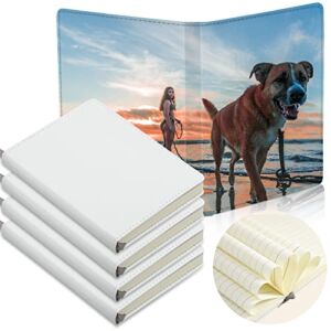 4 Pieces Sublimation Journal Blank Notebooks A6 190 Pages Thick Faux Leather Notebooks Leather Notebooks Leather Sublimation Journal Notebooks for School Office Home Travel Writing Supplies, White