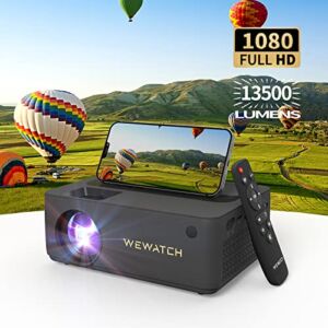 WiFi Bluetooth Projector, WEWATCH Native 1080P Mini Portable Projector, 260″ Screen and 5W Speaker, Movie Projector for Outdoor Compatible with TV Stick, HDMI, iOS Android