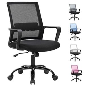 Hkeli Ergonomic Office Chair Computer Desk Chair Mid Back Mesh Office Chair with Wheels Back Support Armrest Adjustable Height Rolling Swivel Task Executive Works Chair for Women Men, Black