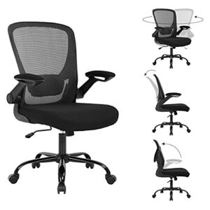 HHS Ergonomic Office Chair Computer Mesh Chair Adjustable Executive Mid-Back Rolling Desk Chair with Flip Up Arms and Lumbar Support Home Office Chair for Women Men, Black, 24.6 x 25.4 x 42.3 inches