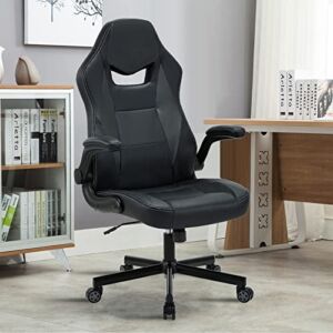 Gaming Chair Ergonomic Office Chair Swivel Racing Chair High Back Desk Chair Reclining Computer Chair PU Leather Executive PC Gamer Chair Adjustable Task Chair with Headrest Armrests (Black)