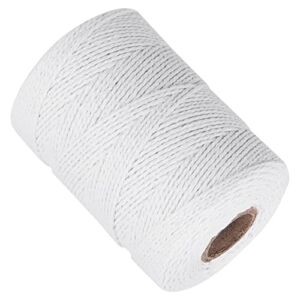 Ohtomber White Cotton Butchers Twine – 656 Feet 2MM Thick String, Kitchen Cooking Bakers Twine Rope for Meat and Roasting, Natural Twine String for Crafts Gardening, Garden Twine, Gift Wrapping Twine