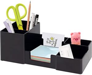 Pen Holder For Desk, Cute Small Desk Organizers Accessories, Office Teacher Desk Supplies Pencil Cup Holder Desk Caddy Stationery Sticky Note Holder, Black Desktop Storage Baskets Back To School Gifts