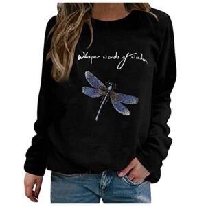 Womens Casual Dragonfly Graphic Sweatshirts Hoodies, HONGDAO Fall Clothes Long Sleeve Loose Pullover Tops Blouse