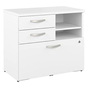 Bush Business Furniture Hybrid Office Storage Cabinet with Drawers and Shelves, White