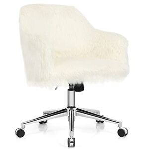 Giantex Fluffy Desk Chair, Comfy Faux Fur Vanity Chair, Modern Swivel Office Chair, Computer Desk Chair, Accent Armchair, Makeup Dressing Chair for Teens Girls, Living Room, Bedroom (Beige)