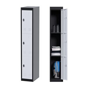 SUXXAN 72 Inches High 3 Tier Metal Storage Kids Locker for School, Gym, Home, Office, 3 Doors Locker for Employees, Steel Garage Wardrobe, Assembly Required (Black/White,Lock Not Included)
