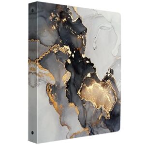 WAVEYU Durable 3 Ring Binder 1 Inch Ring with Letter Size Interior Pockets for School Office Supplies Black+Gold Marble