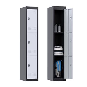 GangMei 3 Tier Metal Storage Locker for School, Gym, Home, Office, Steel Locker Cabinet with 3 Doors, Assembly Required（Lock Not Included）