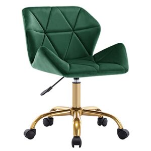 Duhome Cute Home Office Chair, Velvet Swivel Desk Chair Armless Hydraulic Rolling Computer Chair with Backrest Golden Base for Teens Girls, Dark Green