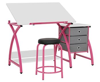 SD STUDIO DESIGNS 2 Piece Venus Craft Table with Angle Adjustable Top and Stool, 50″ W x 23.75″ D x 29.5″ H, Pink/White | The Storepaperoomates Retail Market - Fast Affordable Shopping