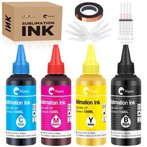 Hiipoo Sublimation Ink with Heat Tape Refill for ET2400 XP4105 XP4100 ET2720 ET2760 ET2750 ET4800 ET-2800 ET-2803 ET-2850 Inkjet Printers Heat Press Transfer on Mugs T-Shirts