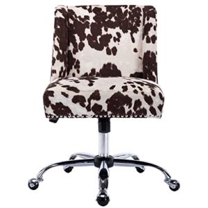 DM Furniture Swivel Home Office Chair Fabric Adjustable Computer Desk Chair Armless Upholstered Accent Chair for Living Room Bedroom, Cow