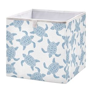Kigai Blue Turtle Cube Storage Bin, 11x11x11 in Collapsible Fabric Storage Cubes Organizer Portable Storage Baskets for Shelves, Closets, Laundry, Nursery, Home Decor