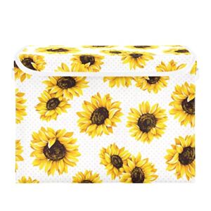 DOMIKING Sunflowers Storage Basket Collapsible Rectangular Storage Bins with Lids Decorative for Toys Organizers Lidded Fabric Storage Boxes with Handles for Toys Office Closet Nursery