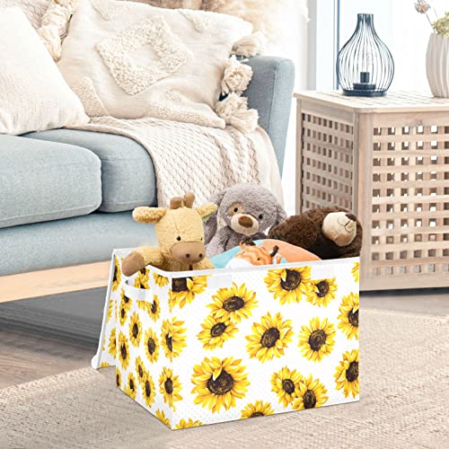 DOMIKING Sunflowers Storage Basket Collapsible Rectangular Storage Bins with Lids Decorative for Toys Organizers Lidded Fabric Storage Boxes with Handles for Toys Office Closet Nursery | The Storepaperoomates Retail Market - Fast Affordable Shopping