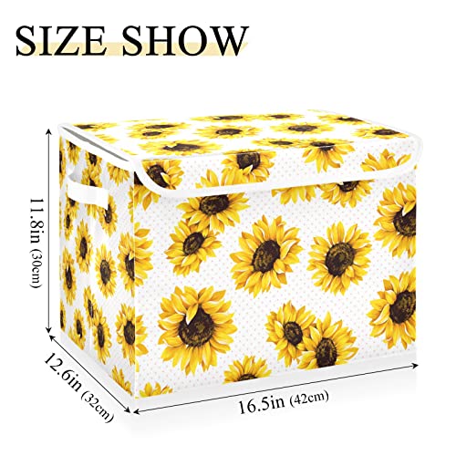 DOMIKING Sunflowers Storage Basket Collapsible Rectangular Storage Bins with Lids Decorative for Toys Organizers Lidded Fabric Storage Boxes with Handles for Toys Office Closet Nursery | The Storepaperoomates Retail Market - Fast Affordable Shopping