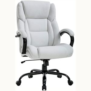 LCH Big & Tall Office Chair 500lbs PU Leather Ergonomic Computer Chair, Home Desk Chair Wide Seat Executive Chair with Massage Lumbar Support & Soft Arms for Heavy People (White)