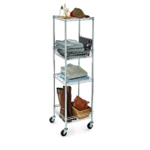 qlazo Shelves for Storage 4 Shelf Storage Shelf Metal Storage Shelves with Wheels, Stainless Steel Standing Shelf for for Kitchen, Laundry Room