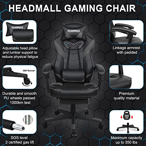 HEADMALL Gaming Chairs for Adults, Adjustable Height Video Gamer Chair with Footrest, Computer Office Ergonomic Chair Lumbar Support, 350lbs Weight Capacity (Black&Gray) | The Storepaperoomates Retail Market - Fast Affordable Shopping