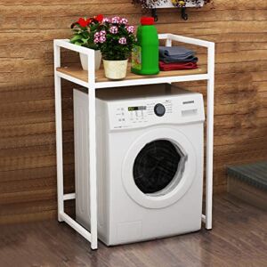 AUNEVN Washer Storage Frames Floor Standing Punch Free Suitable for Over Toilet,Balcony Washinghine Shelf Household Storage Rack,Metal Unit Expandable Laundry Room Washer Dryer/White